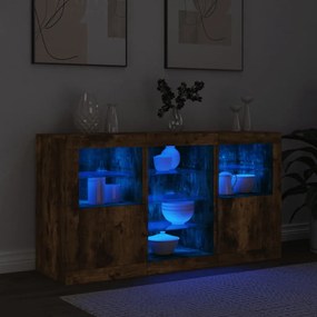 Credenza con Luci LED Rovere Fumo 123x37x67 cm