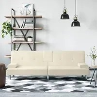 Divano Letto con Portabicchieri in Similpelle Crema 351927