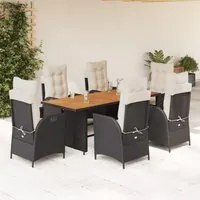 Set da Pranzo da Giardino 7 pz Nero con Cuscini in Polyrattan 3213136