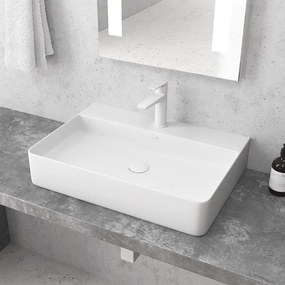 Kamalu - Lavabo appoggio rettangolare in ceramica bianca opaca | Litos-CBM500