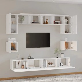 Set mobili porta tv 8pz bianco in legno multistrato