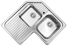 Lavello integrato 2 vasche con gocciolatoio a sinistra PYRAMIS Angolare inox L 83 x L 83 cm argento