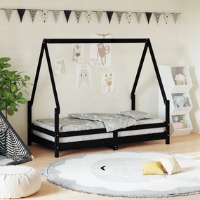 Giroletto Per Bambini Nero 80x160 Cm İn Legno Massello Di Pino /