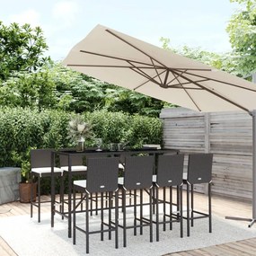 Set Bar da Giardino 9 pz con Cuscini in Polyrattan Nero