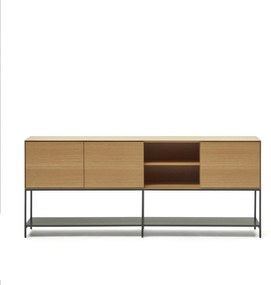 Kave Home - Credenza Vedrana 3 ante impiallacciate rovere e gambe in acciaio nero 195 x 80 cm