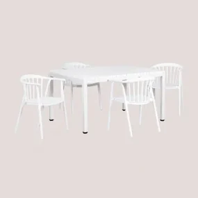 Set pranzo tavolo 180/240x100 cm e 4 sedie in alluminio e