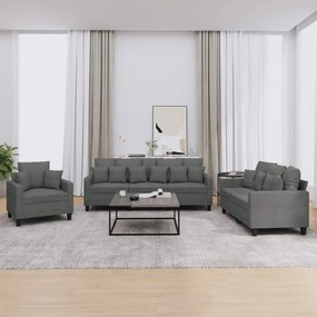 Set Di Divani 3 Pz Con Cuscini Grigio Scuro İn Tessuto /