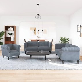Set di divani 3 pz grigio scuro in velluto