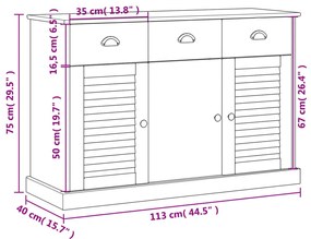 Credenza Cassetti VIGO 113x40x75 cm Legno Massello Pino Grigio