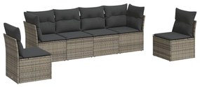 Set Divano da Giardino 6 pz con Cuscini Grigio in Polyrattan