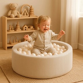 Piscina di palline color crema in velluto a coste ø 90x30 cm Montessori – Meowbaby