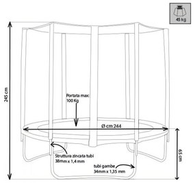 Tappeto Elastico Trampolino Diametro 244 cm Saltarello Bambini Rete