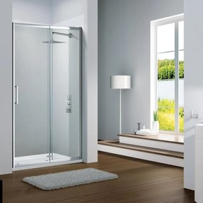 Porta doccia Slimline 150 cm, H 195 cm in vetro, spessore 6 mm trasparente silver