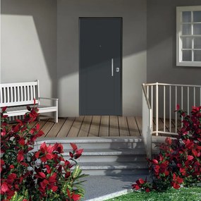 Porta blindata YALE Wall L 90 x H 210 cm in PVC grigio 7016 opaco/bianco, apertura spingere a sinistra, falso telaio incluso