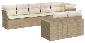 Set Divano da Giardino 8 pz con Cuscini Beige in Polyrattan