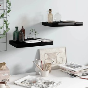 Scaffali A Parete 2 Pz Nero Lucido 40x23x3,8 Cm İn Mdf /