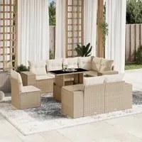 Set Divano da Giardino 9 pz con Cuscini Beige in Polyrattan 3269298