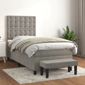 Giroletto A Molle Con Materasso Grigio Chiaro 90x190 Cm Velluto /