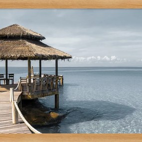 Stampa incorniciata su mdf Pontile estate blu/marrone 150 x 50 cm