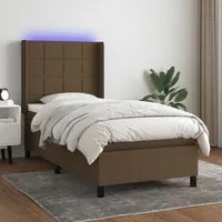 Letto a Molle Materasso e LED Marrone Scuro 90x190cm in Tessuto 3138280