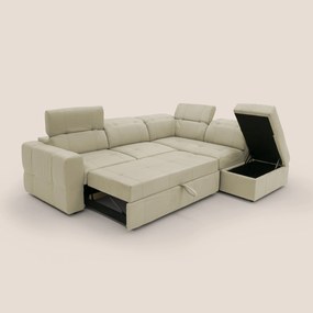 Kronos Divano angolare con poggiapiedi estraibile e pouf contenitore mobile in microfibra impermeabile T11 beige