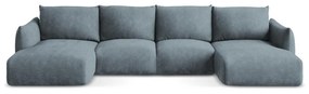 Divano angolare blu allungabile (a U) con rivestimento in ciniglia Leila – Makamii