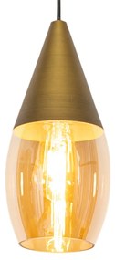 Lampada a sospensione moderna oro con vetro ambrato - Drop