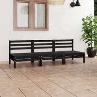 Set Divani da Giardino 3 pz Nero in Legno Massello di Pino 3082446