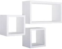 Set 3 Mensole Cubo da Parete Quadrato e Rettangolare in Fibra di Legno Trib Bianco