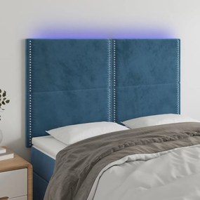 Testiera A Led Blu Scuro 144x5x118/128 Cm İn Velluto /