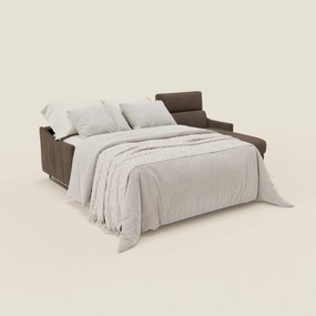 Loto Divano Letto Angolare con Penisola contenitore, Poggiatesta, Materasso Alto H18 in morbido tessuto impermeabile T14 marrone