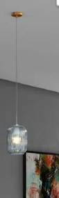 Sospensione ottone sat. 1 luce vetro blu 1181os-s1-bl