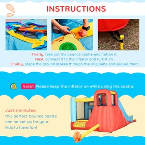 Castello Giostra Gonfiabile 435x245x200 cm con Scivolo Piscina e Pompa Multicolor...