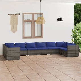Set divani da giardino 10 pz con cuscini in polyrattan grigio