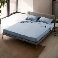 Completo letto matrimoniale righe azzurro in raso