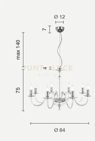 Lampadario paganini 8 luci rubino cromo attacco e14 d.84cm