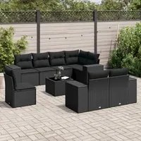 Set Divani da Giardino 9 pz con Cuscini Nero in Polyrattan 3255182