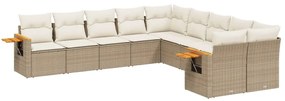 Set divano da giardino 10 pz con cuscini beige in polyrattan