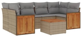 Set divani da giardino 7 pz con cuscini beige in polyrattan