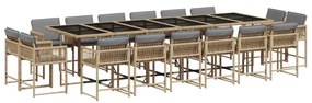Set pranzo da giardino 17 pz con cuscini beige misto polyrattan