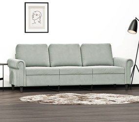 Divano A 3 Posti Grigio Chiaro 180 Cm İn Velluto /