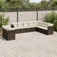 Set Divani da Giardino 10pz con Cuscini in Polyrattan Marronecod mxl 88777