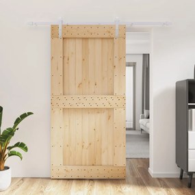 Porta Scorrevole Con Set Hardware 100x210cm Legno Massello Pino /