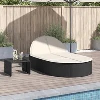 Lettino Prendisole Doppio con Cuscini Nero in Polyrattan 368646