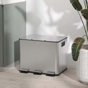 Pattumiera a Pedale 3 Sezioni da 20L 61,9x36,6x56,7 cm in Acciaio Inox e PP...