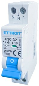 ETTROIT Interruttore Magnetotermico Automatico 1P+N 16A 6000A 220V Salvavita Stotz Occupa 1 Modulo DIN