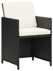 Set da pranzo per giardino 5 pz con cuscini in polyrattan nero