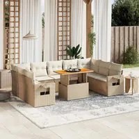 Set Divano da Giardino 10 pz con Cuscini Beige in Polyrattan 3271898