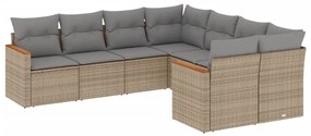 Set divano da giardino 8 pz con cuscini beige misto polyrattan