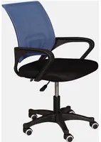 Sedia da ufficio su ruote, Poltrona elevabile con braccioli, Sedia in tessuto imbottito con schienale in rete, cm 62x50h84/93, colore Nero e Blu